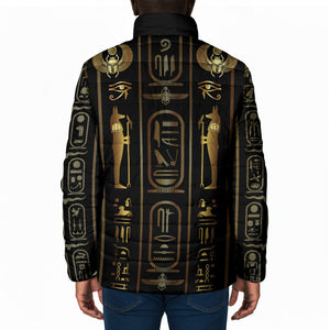 Egypt Cartouche Padded Jacket Gold Pharaoh Hieroglyphics Patterns