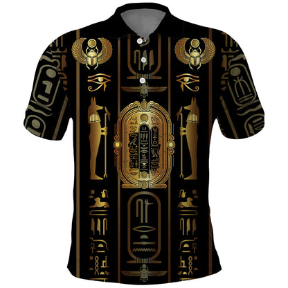 Egypt Cartouche Polo Shirt Gold Pharaoh Hieroglyphics Patterns