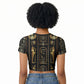 Egypt Cartouche Raglan Cropped T shirt Gold Pharaoh Hieroglyphics Patterns