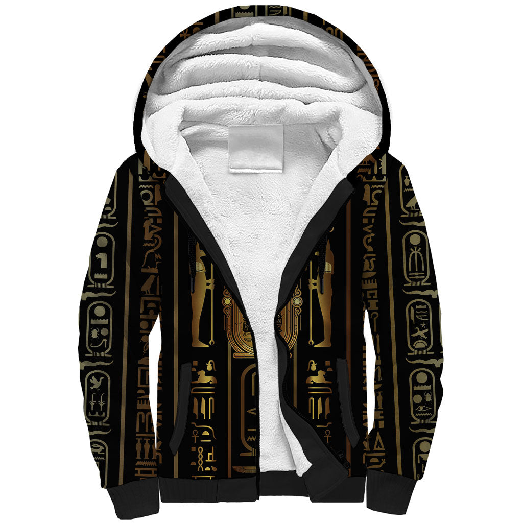 Egypt Cartouche Sherpa Hoodie Gold Pharaoh Hieroglyphics Patterns