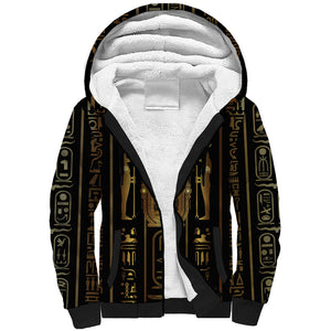 Egypt Cartouche Sherpa Hoodie Gold Pharaoh Hieroglyphics Patterns