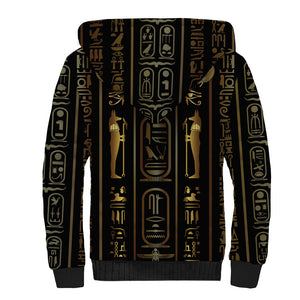 Egypt Cartouche Sherpa Hoodie Gold Pharaoh Hieroglyphics Patterns