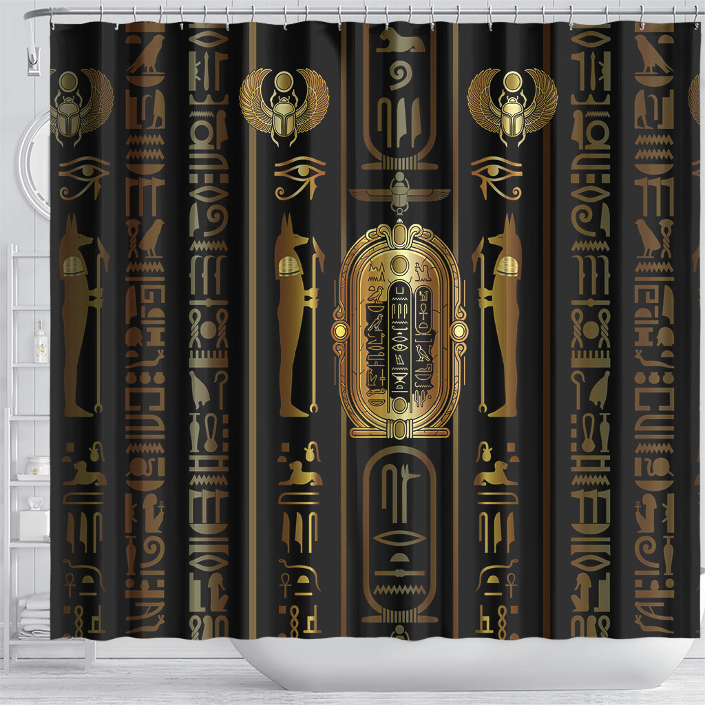 Egypt Cartouche Shower Curtain Gold Pharaoh Hieroglyphics Patterns