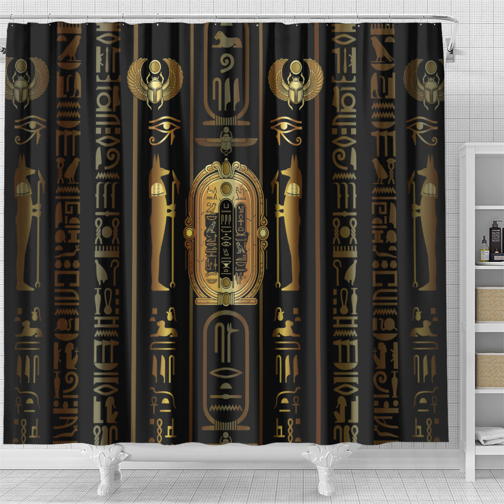 Egypt Cartouche Shower Curtain Gold Pharaoh Hieroglyphics Patterns