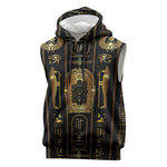 Egypt Cartouche Sleeveless Hoodie Gold Pharaoh Hieroglyphics Patterns