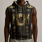 Egypt Cartouche Sleeveless Hoodie Gold Pharaoh Hieroglyphics Patterns