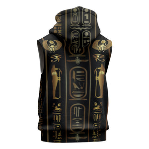Egypt Cartouche Sleeveless Zip Hoodie Gold Pharaoh Hieroglyphics Patterns