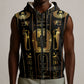 Egypt Cartouche Sleeveless Zip Hoodie Gold Pharaoh Hieroglyphics Patterns