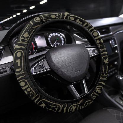Egypt Cartouche Steering Wheel Cover Gold Pharaoh Hieroglyphics Patterns