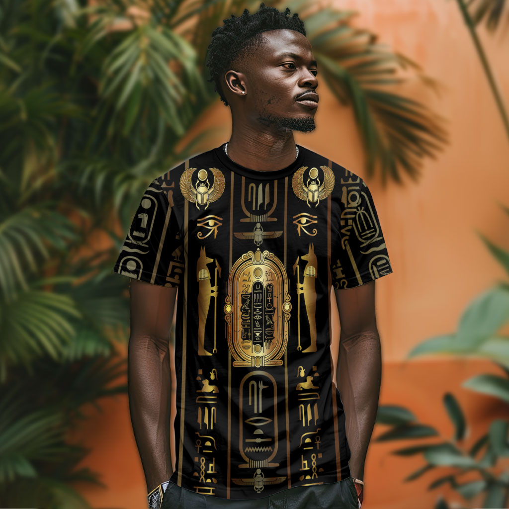 Egypt Cartouche T shirt Gold Pharaoh Hieroglyphics Patterns