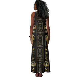 Egypt Cartouche Tank Maxi Dress Gold Pharaoh Hieroglyphics Patterns