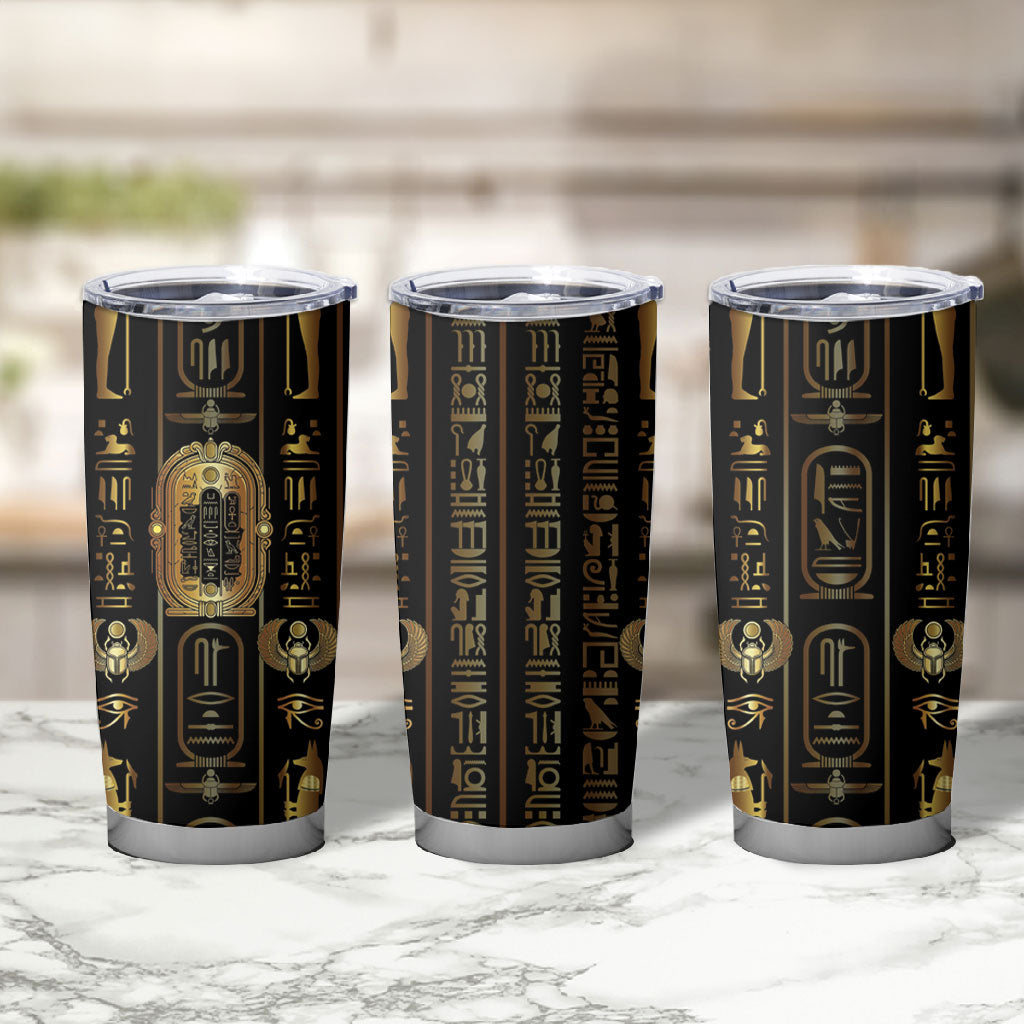 Egypt Cartouche Tumbler Cup Gold Pharaoh Hieroglyphics Patterns