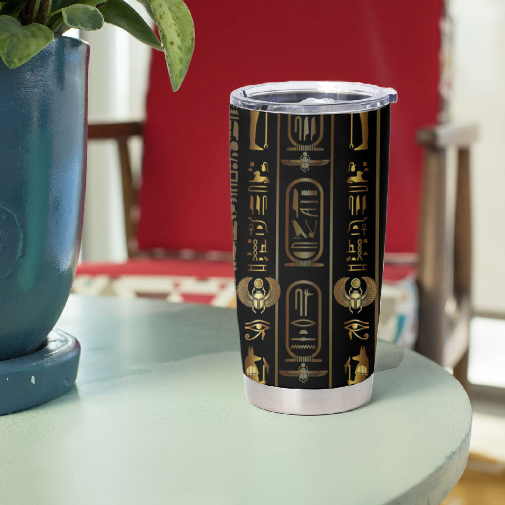 Egypt Cartouche Tumbler Cup Gold Pharaoh Hieroglyphics Patterns