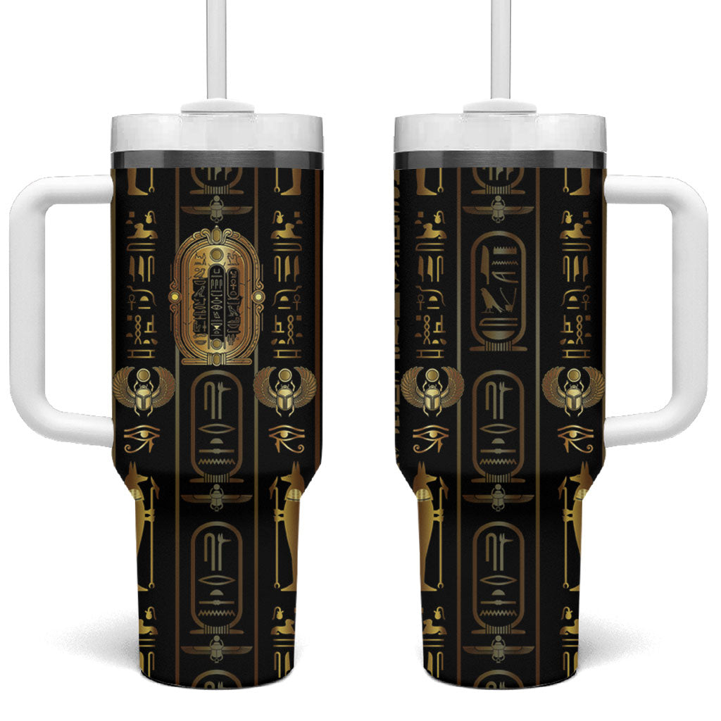 Egypt Cartouche Tumbler With Handle Gold Pharaoh Hieroglyphics Patterns