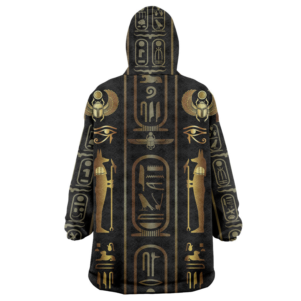 Egypt Cartouche Wearable Blanket Hoodie Gold Pharaoh Hieroglyphics Patterns