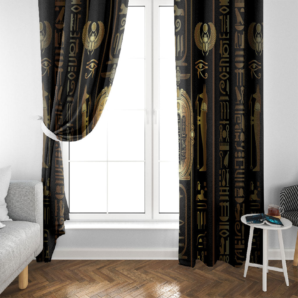 Egypt Cartouche Window Curtain Gold Pharaoh Hieroglyphics Patterns