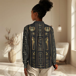 Egypt Cartouche Women Casual Shirt Gold Pharaoh Hieroglyphics Patterns