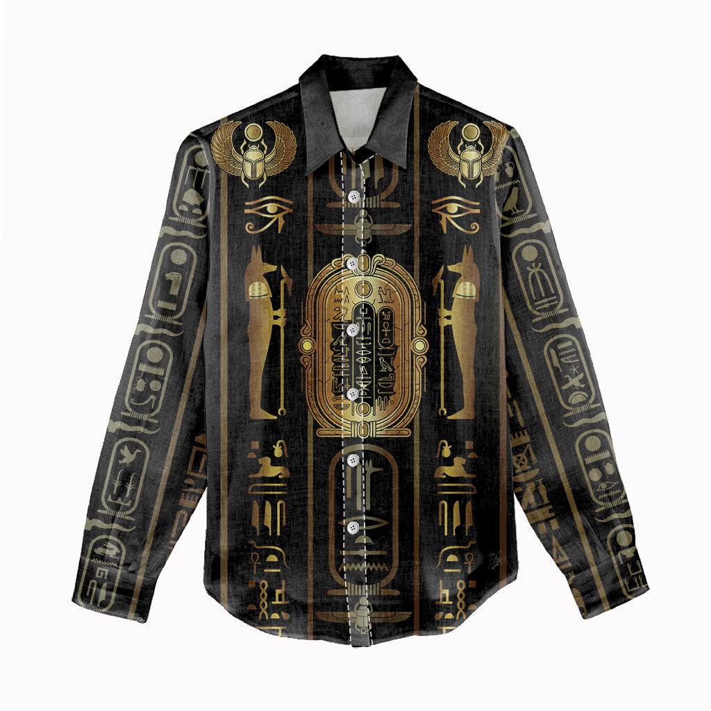 Egypt Cartouche Women Casual Shirt Gold Pharaoh Hieroglyphics Patterns