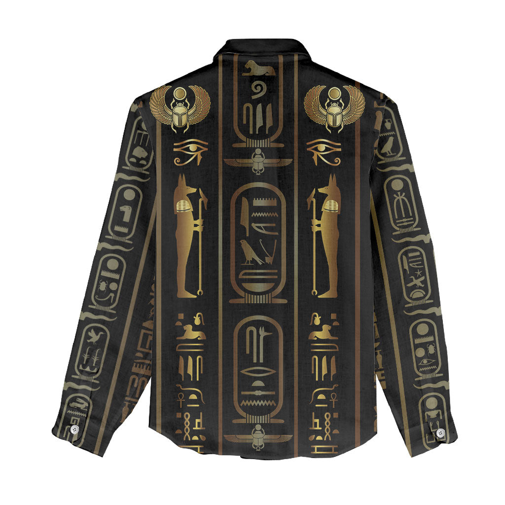 Egypt Cartouche Women Casual Shirt Gold Pharaoh Hieroglyphics Patterns