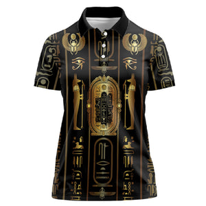 Egypt Cartouche Women Polo Shirt Gold Pharaoh Hieroglyphics Patterns