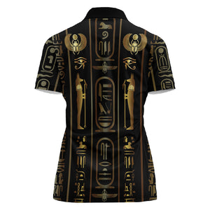 Egypt Cartouche Women Polo Shirt Gold Pharaoh Hieroglyphics Patterns