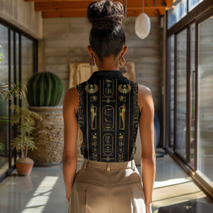 Egypt Cartouche Women Sleeveless Polo Shirt Gold Pharaoh Hieroglyphics Patterns