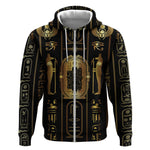 Egypt Cartouche Zip Hoodie Gold Pharaoh Hieroglyphics Patterns