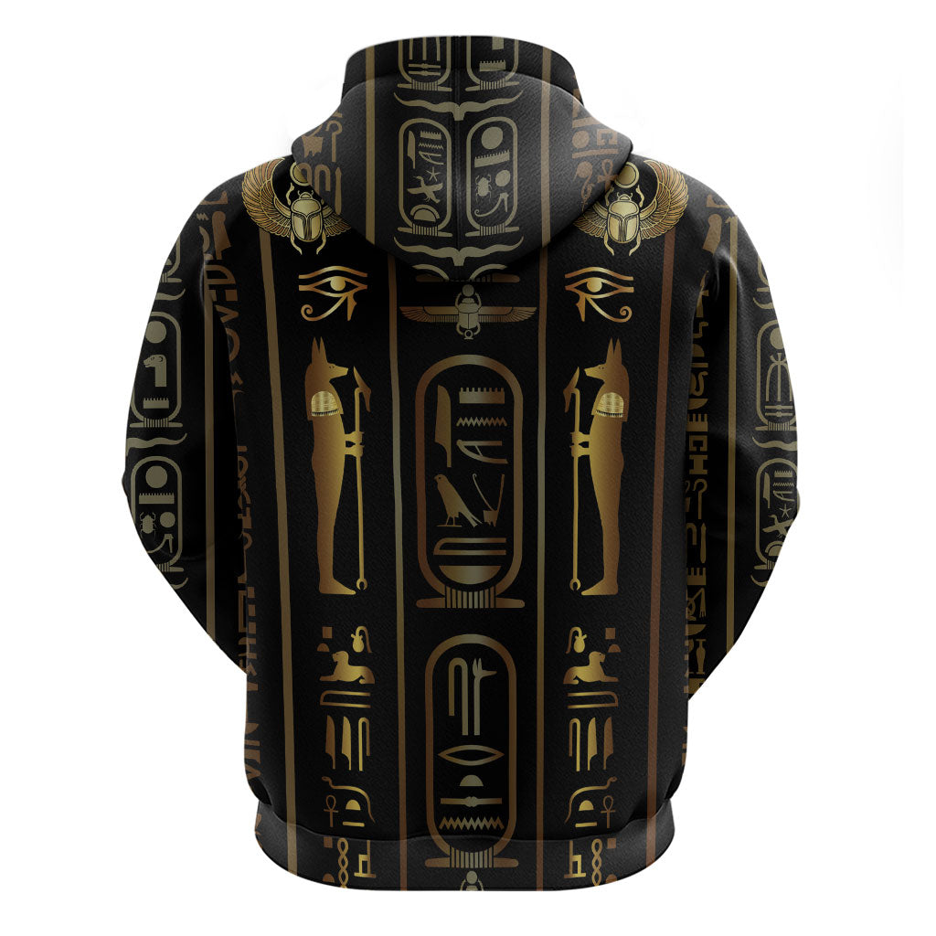 Egypt Cartouche Zip Hoodie Gold Pharaoh Hieroglyphics Patterns