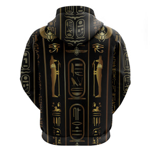 Egypt Cartouche Zip Hoodie Gold Pharaoh Hieroglyphics Patterns