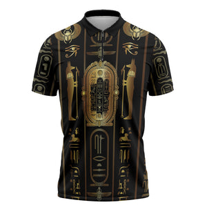 Egypt Cartouche Zipper Polo Shirt Gold Pharaoh Hieroglyphics Patterns