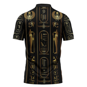 Egypt Cartouche Zipper Polo Shirt Gold Pharaoh Hieroglyphics Patterns