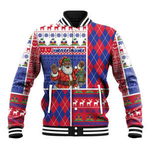 Haiti Christmas Baseball Jacket Santa With Fanal Haitian Patchwork Style - African Pride