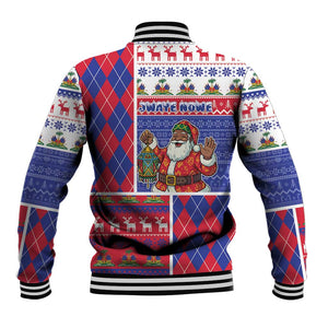 Haiti Christmas Baseball Jacket Santa With Fanal Haitian Patchwork Style - African Pride