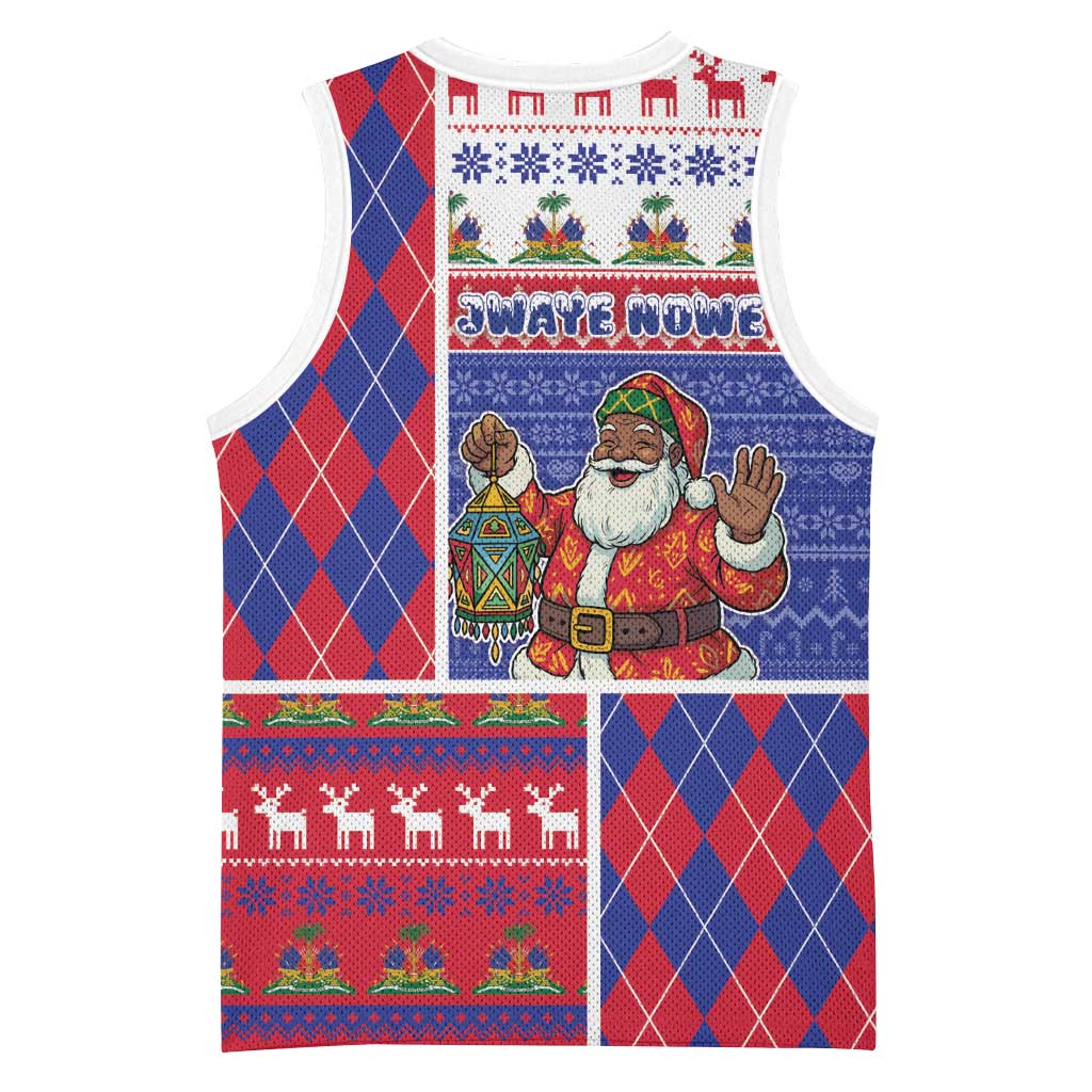 Haiti Christmas Basketball Jersey Santa With Fanal Haitian Patchwork Style - African Pride