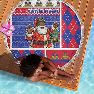 Haiti Christmas Beach Blanket Santa With Fanal Haitian Patchwork Style - African Pride
