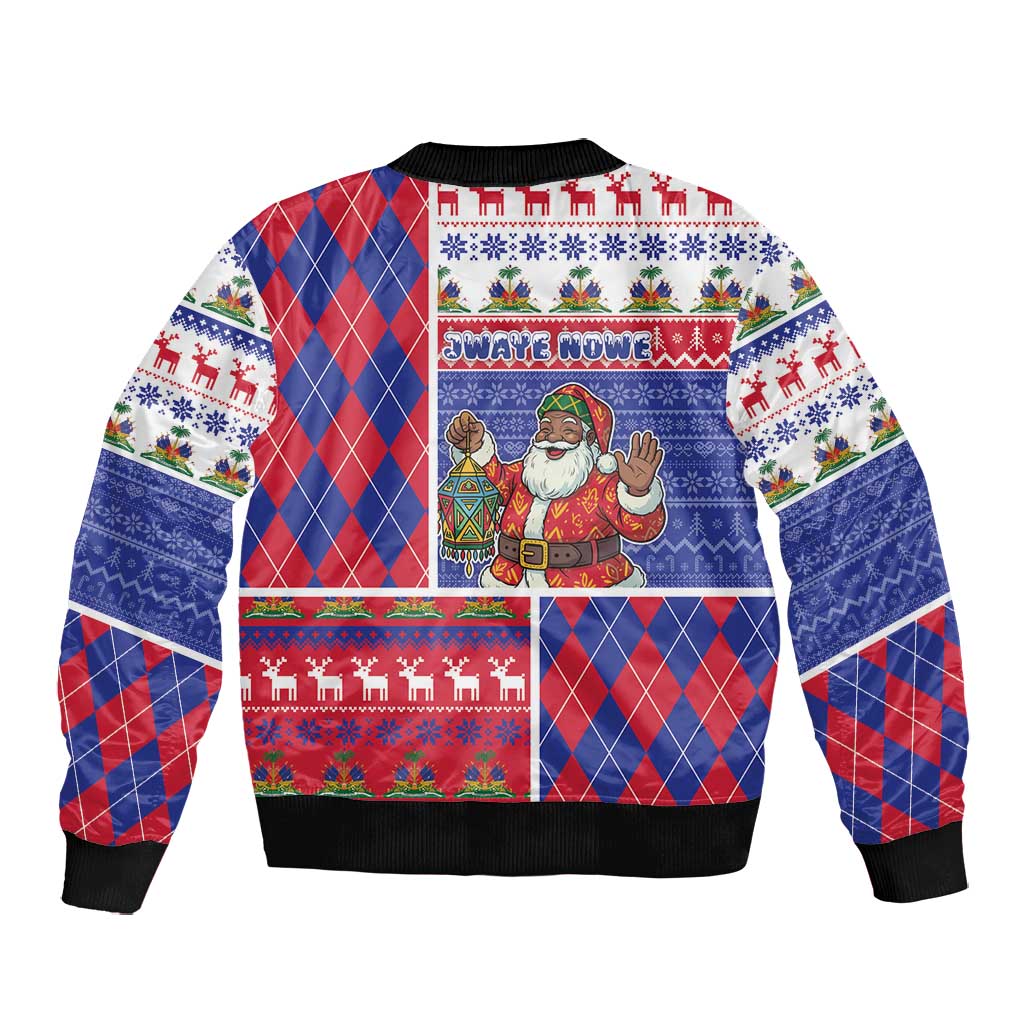 Haiti Christmas Bomber Jacket Santa With Fanal Haitian Patchwork Style - African Pride