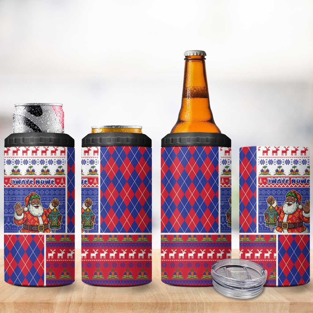 Haiti Christmas 4 in 1 Can Cooler Tumbler Santa With Fanal Haitian Patchwork Style - African Pride