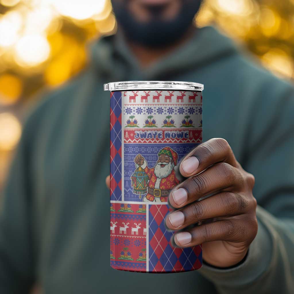Haiti Christmas 4 in 1 Can Cooler Tumbler Santa With Fanal Haitian Patchwork Style - African Pride