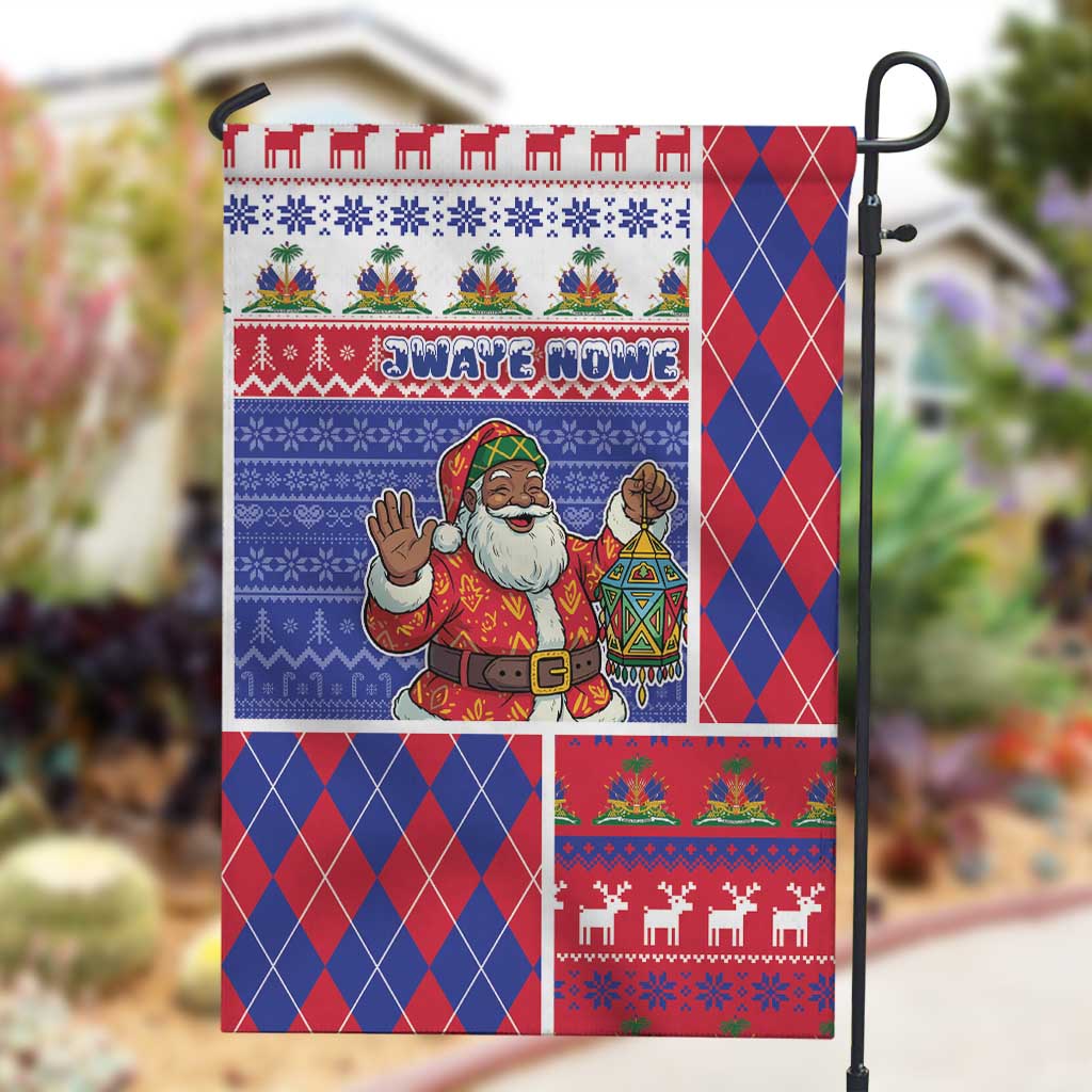 Haiti Christmas Garden Flag Santa With Fanal Haitian Patchwork Style - African Pride