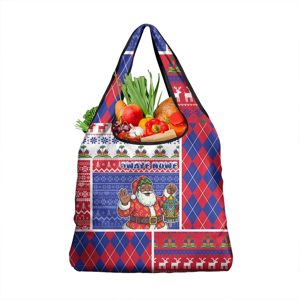 Haiti Christmas Grocery Bag Santa With Fanal Haitian Patchwork Style - African Pride