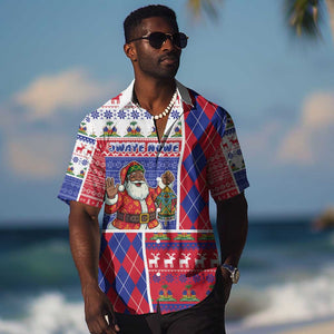 Haiti Christmas Hawaiian Shirt Santa With Fanal Haitian Patchwork Style - African Pride