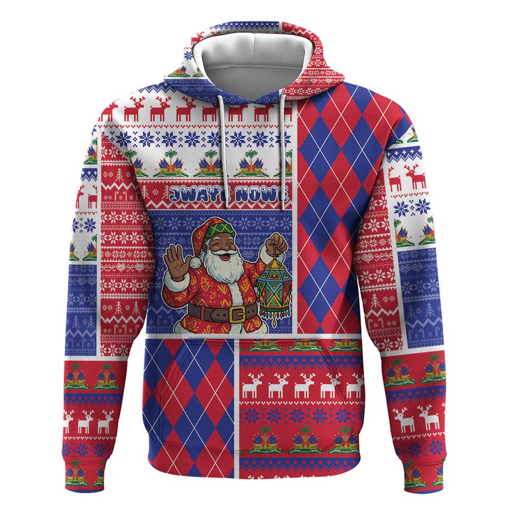 Haiti Christmas Hoodie Santa With Fanal Haitian Patchwork Style - African Pride