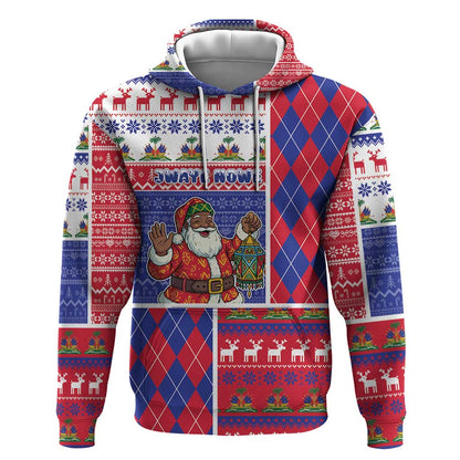 Haiti Christmas Hoodie Santa With Fanal Haitian Patchwork Style - African Pride