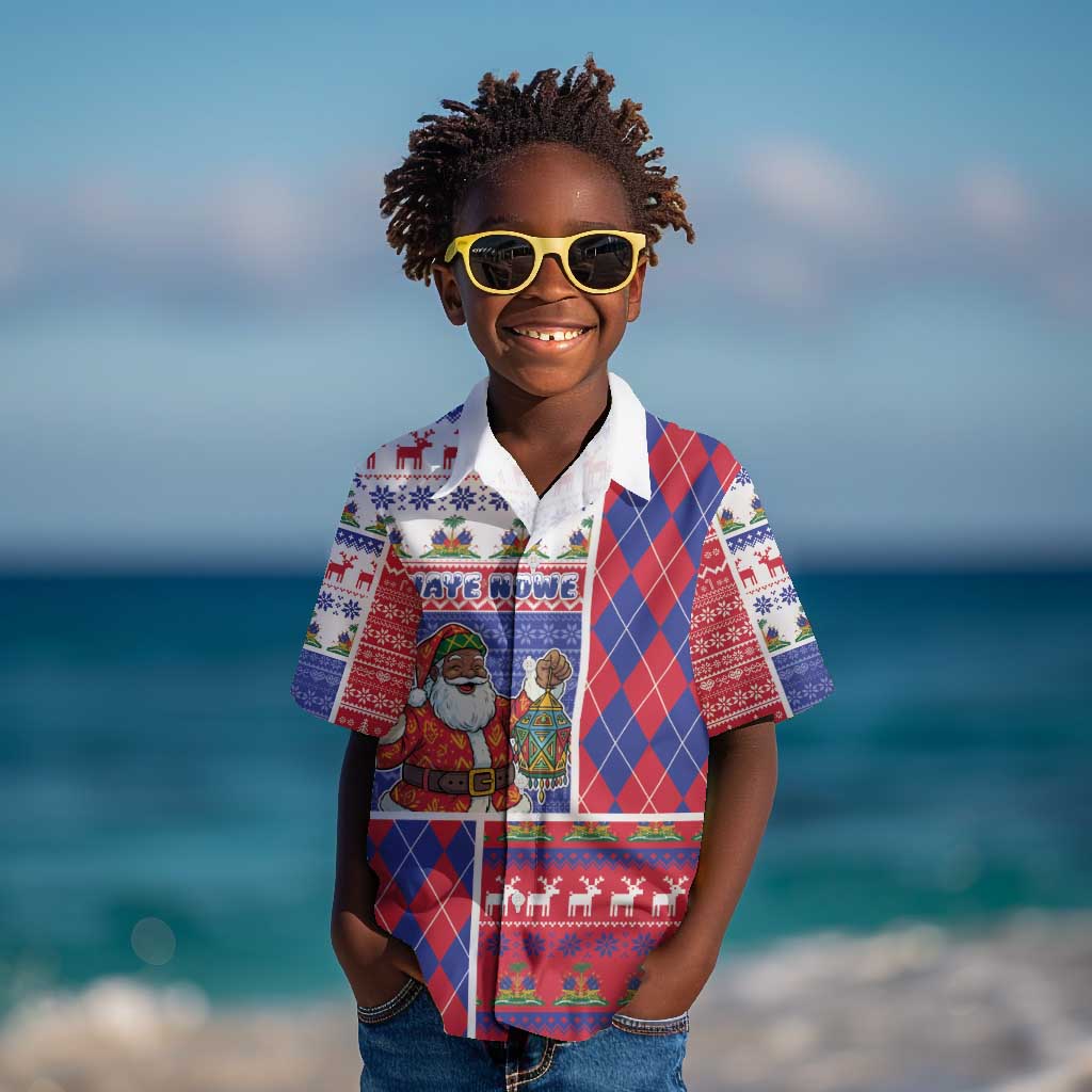 Haiti Christmas Kid Hawaiian Shirt Santa With Fanal Haitian Patchwork Style - African Pride