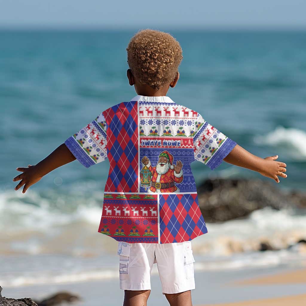 Haiti Christmas Kid Hawaiian Shirt Santa With Fanal Haitian Patchwork Style - African Pride