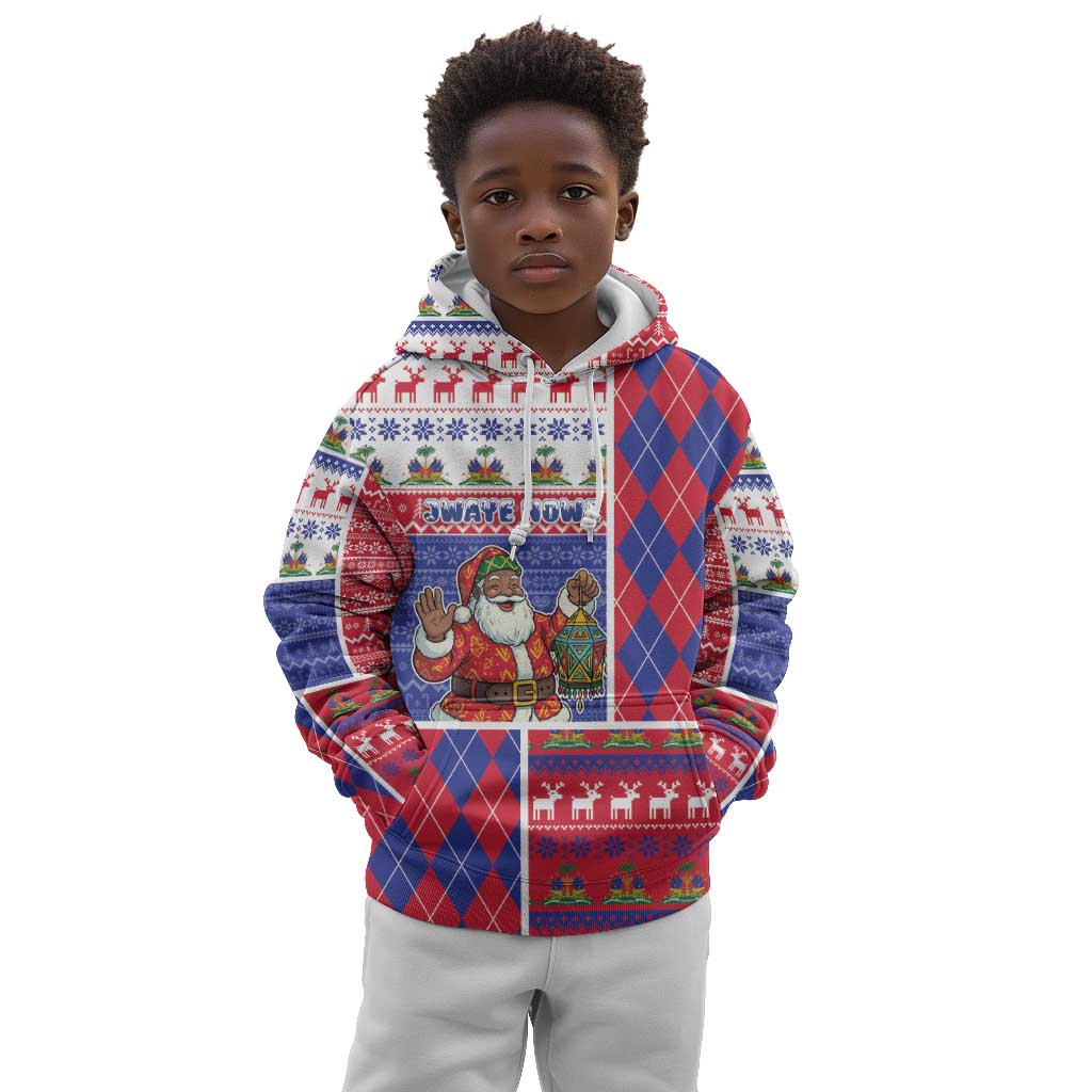 Haiti Christmas Kid Hoodie Santa With Fanal Haitian Patchwork Style - African Pride