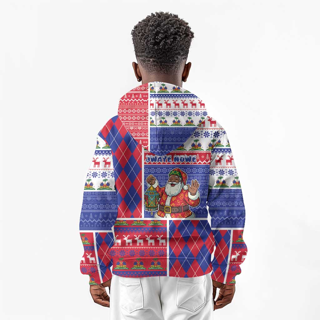 Haiti Christmas Kid Hoodie Santa With Fanal Haitian Patchwork Style - African Pride