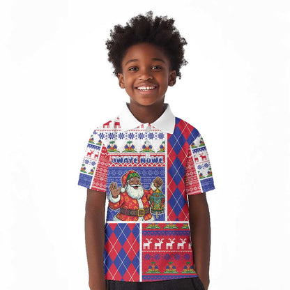 Haiti Christmas Kid Polo Shirt Santa With Fanal Haitian Patchwork Style - African Pride