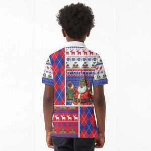 Haiti Christmas Kid Polo Shirt Santa With Fanal Haitian Patchwork Style - African Pride