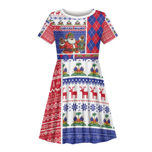 Haiti Christmas Kid Short Sleeve Dress Santa With Fanal Haitian Patchwork Style - African Pride